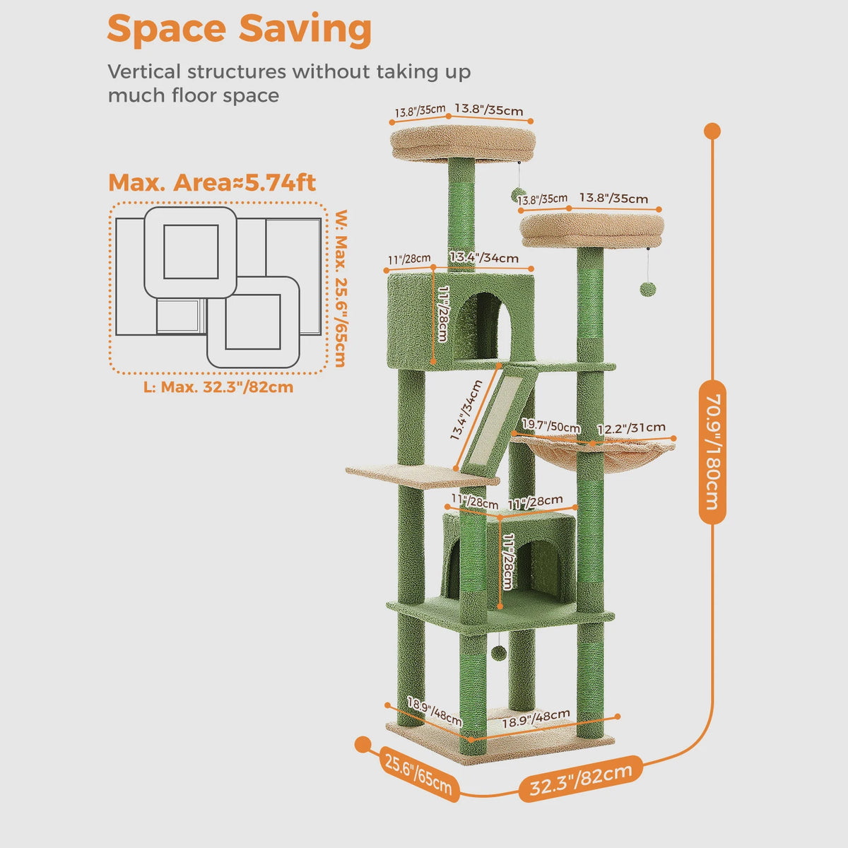 PEQULTI Multilevel Cat Tree Tower With Scratching Posts And Hammock