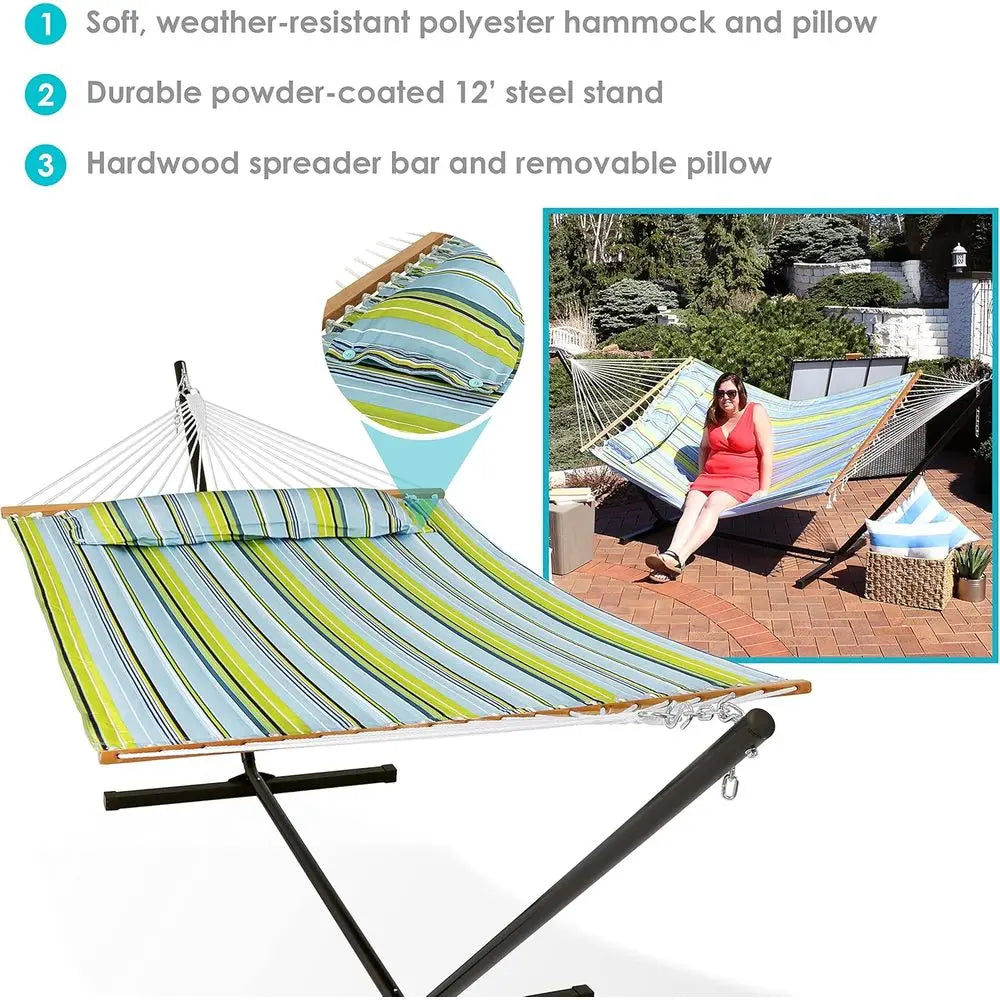 Comfortable Double Hammock With Sturdy Outdoor Support Stand