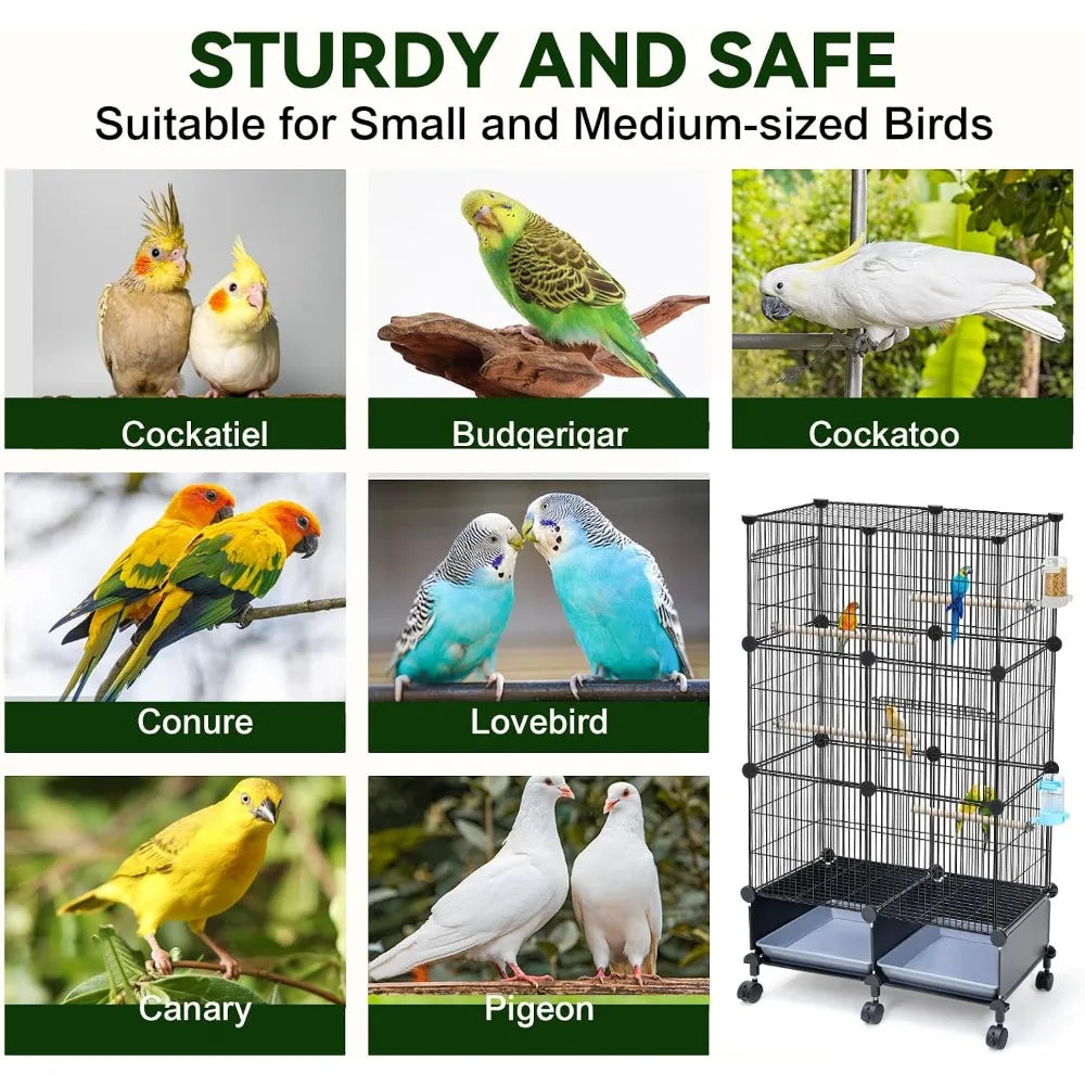 Stainless Steel Bird Cage For Parakeets With Wheels And Tray