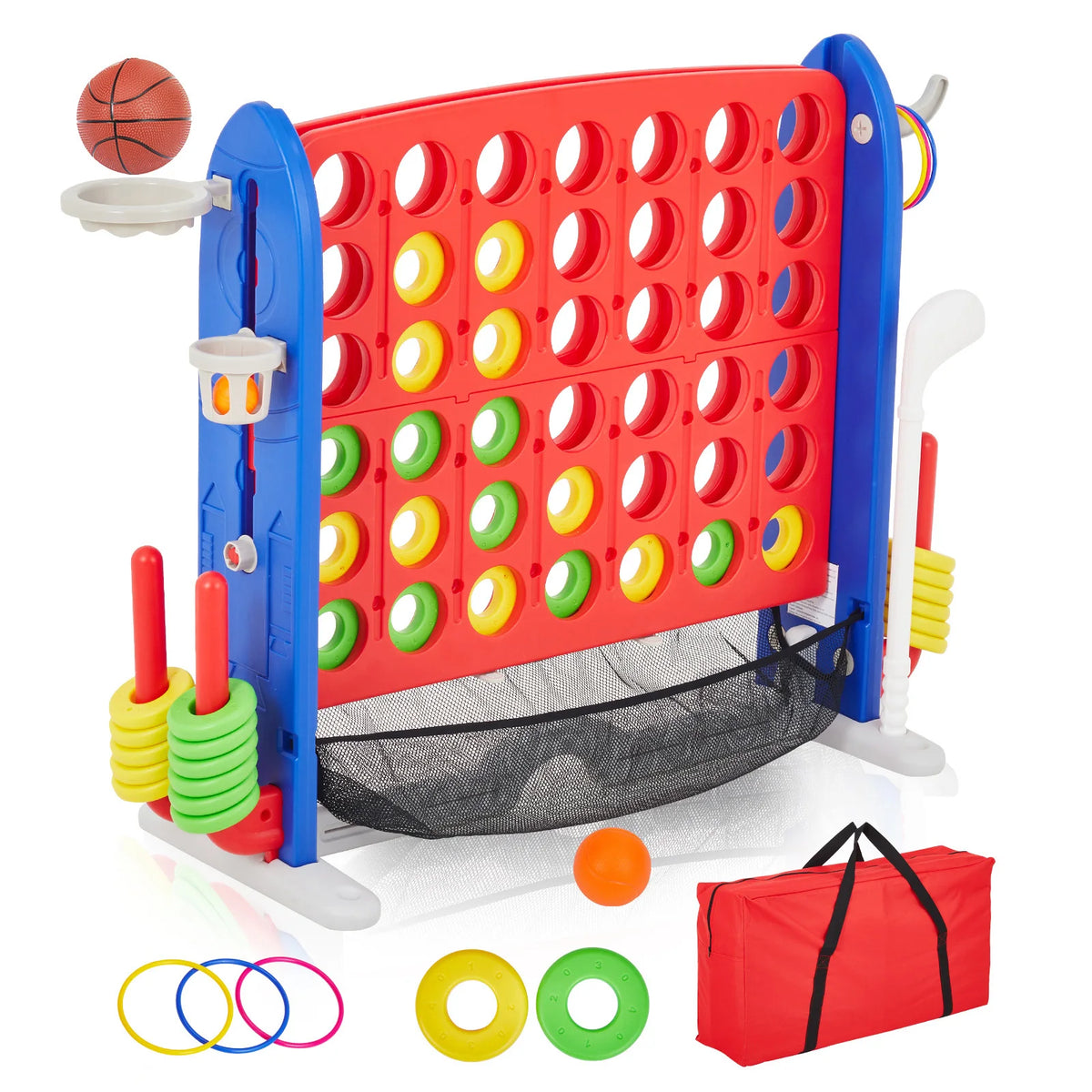 Giant Outdoor Connect Four Basketball Hoop Ring Toss Game