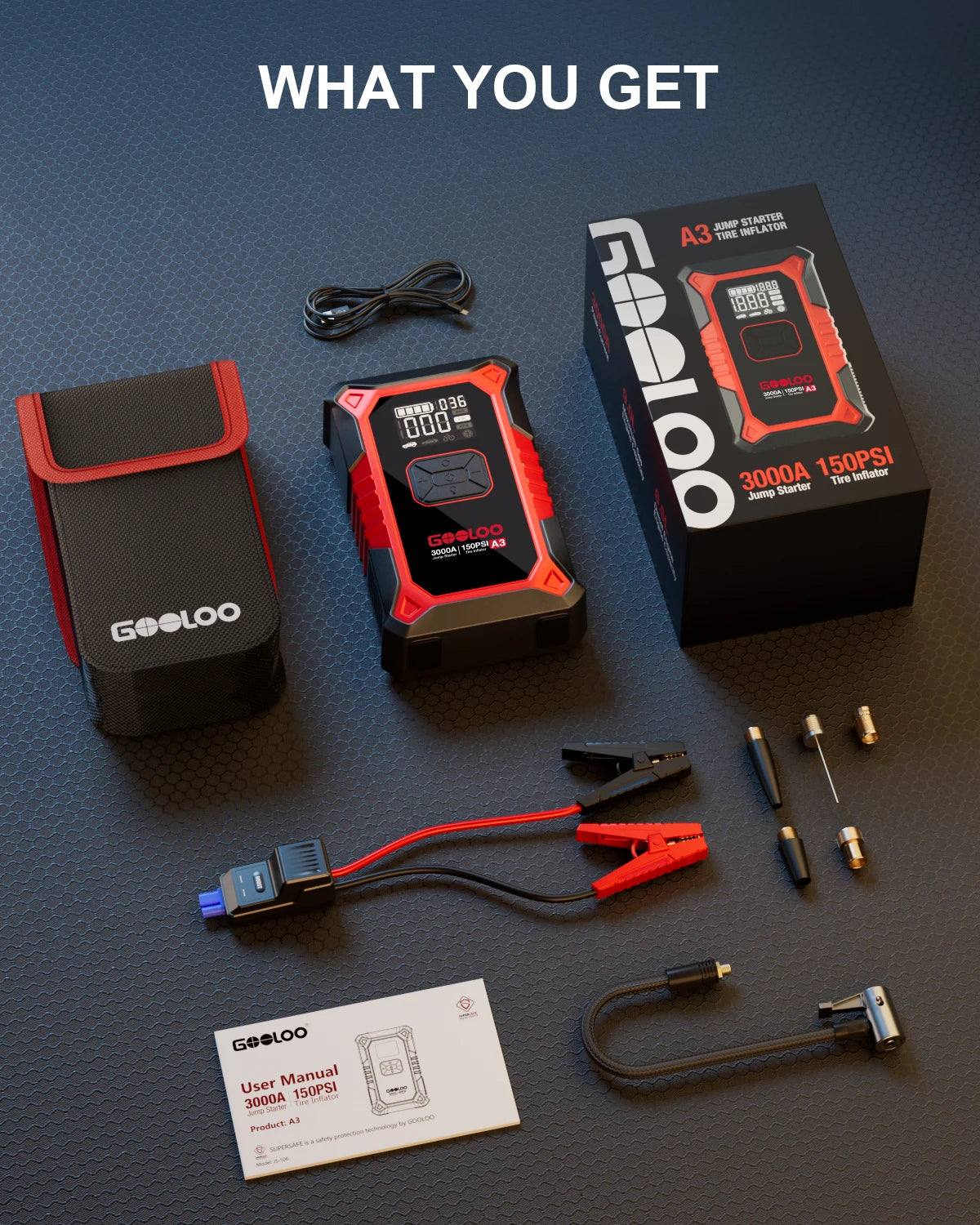 Gooloo A3 Jump Starter With Air Compressor Portable Car Booster