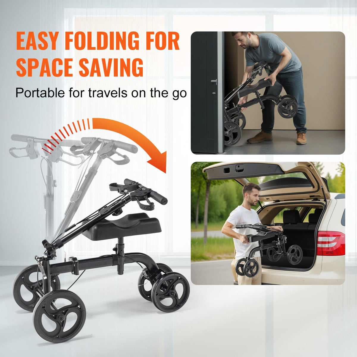 SucceBuy Folding Knee Scooter Carbon Steel Steerable Walker