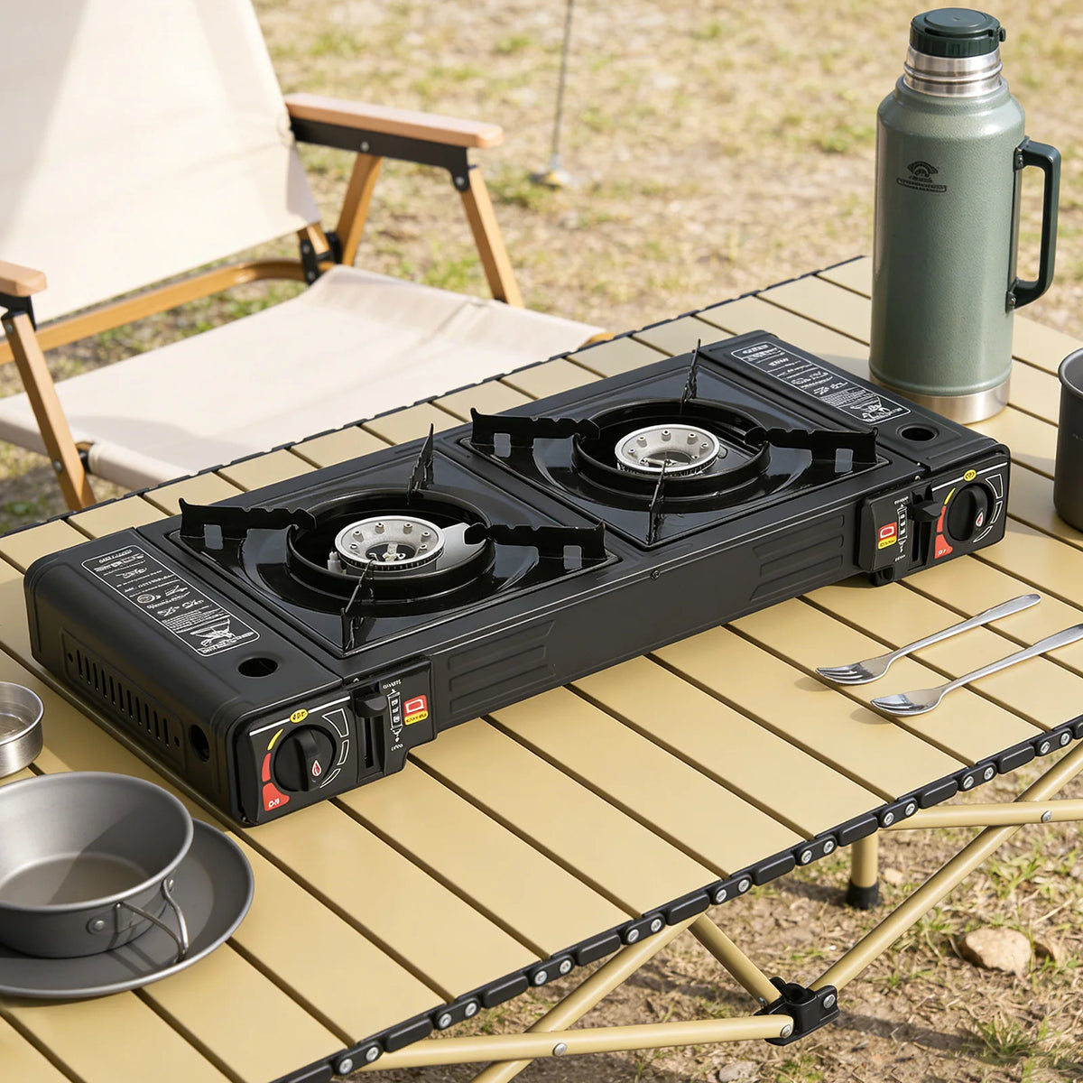 Portable Two Burner Gas Camping Stove With Fast Heating