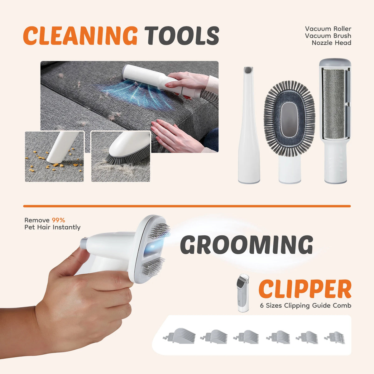 Professional Low Noise Cordless Pet Grooming Vacuum Clipper Kit