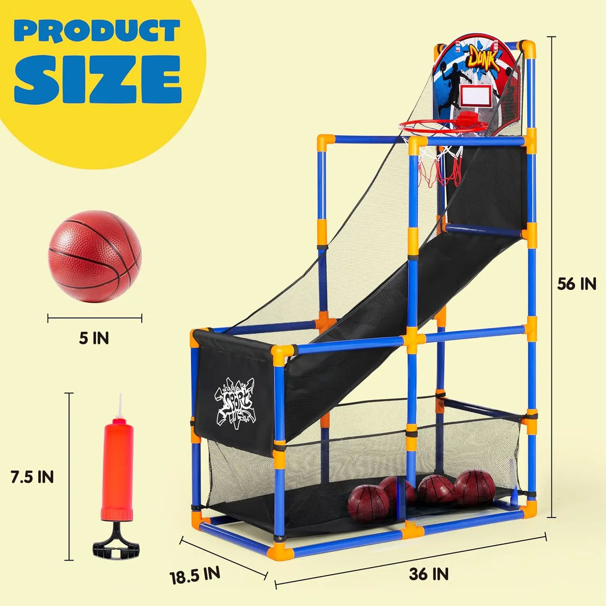 Joyfy Kids Arcade Basketball Game Set With Hoop And Balls