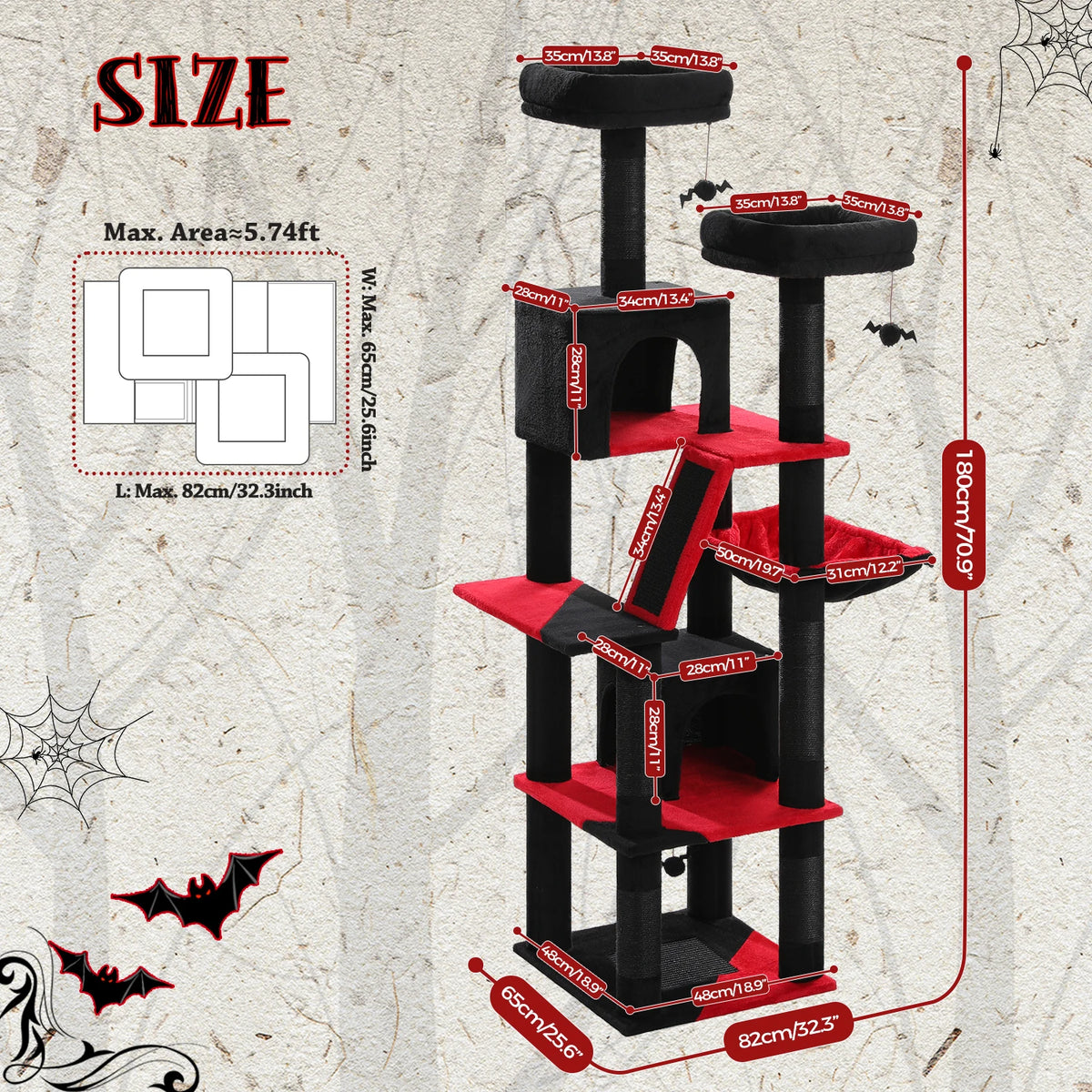 PEQULTI Multilevel Cat Tree Tower With Scratching Posts And Hammock