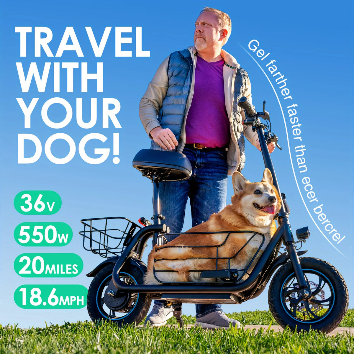 Gyroor Foldable Electric Scooter Featuring Pet Basket At Three Speed Levels