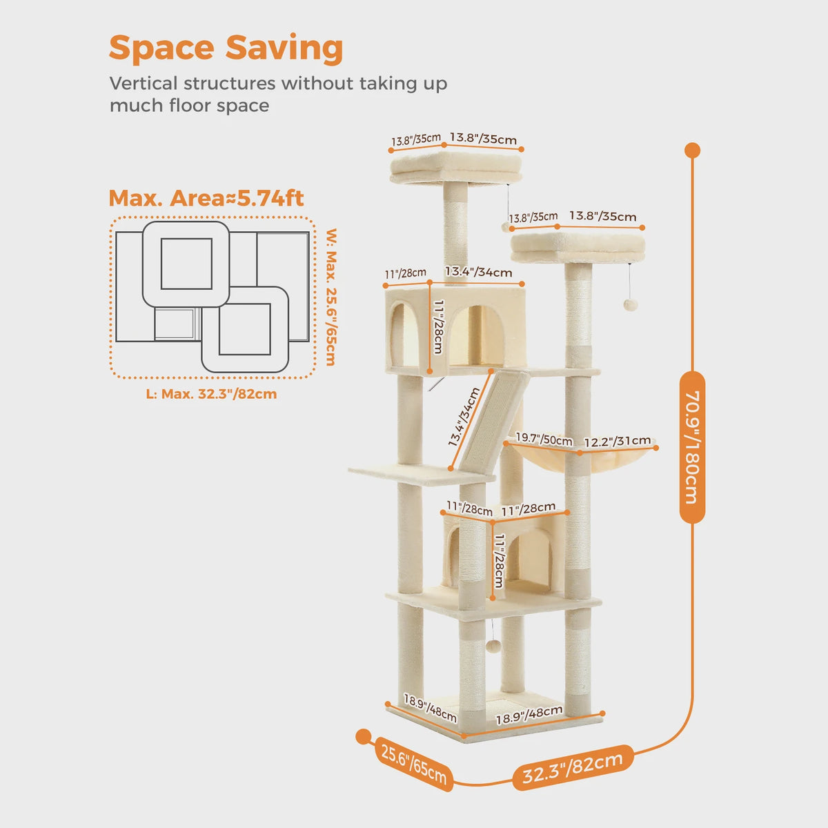 PEQULTI Multilevel Cat Tree Tower With Scratching Posts And Hammock