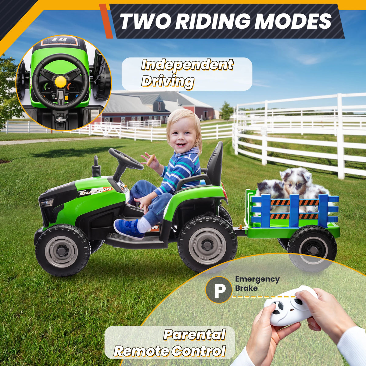 Joyracer 24V Ride On Tractor For Kids With Detachable Trailer