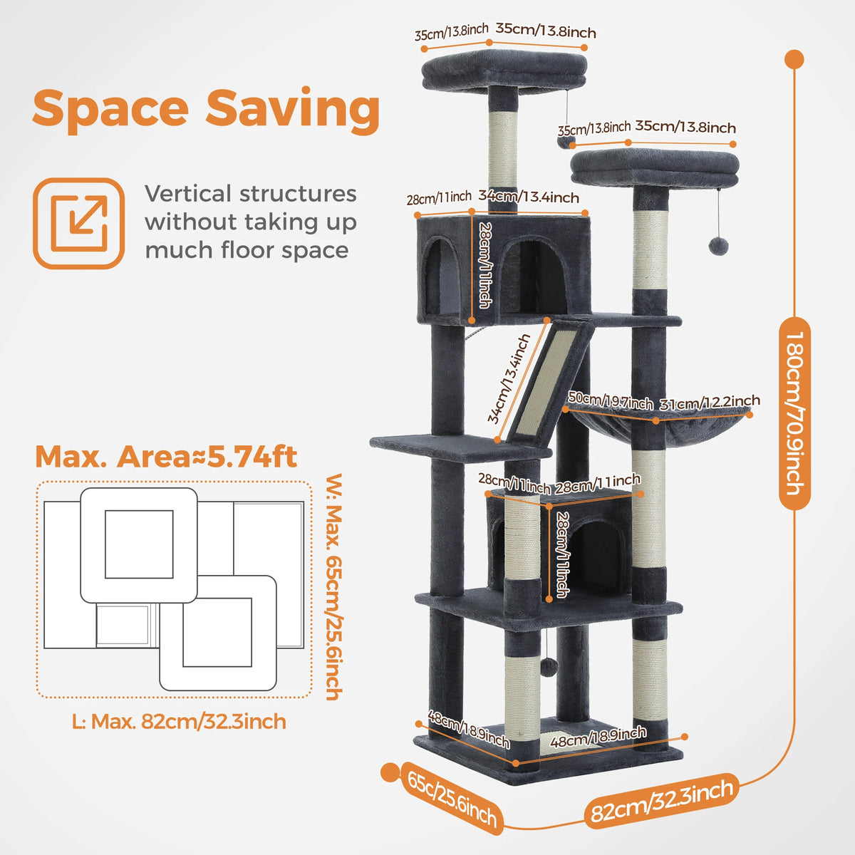 PEQULTI Multilevel Cat Tree Tower With Scratching Posts And Hammock