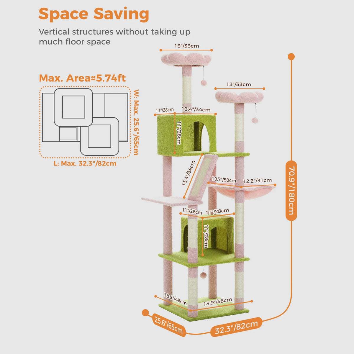 PEQULTI Multilevel Cat Tree Tower With Scratching Posts And Hammock