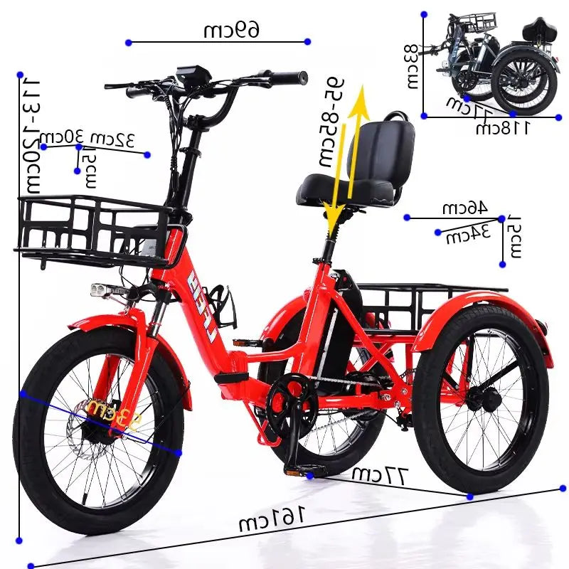 Foldable 48V Electric Cargo Tricycle With Removable Lithium Battery