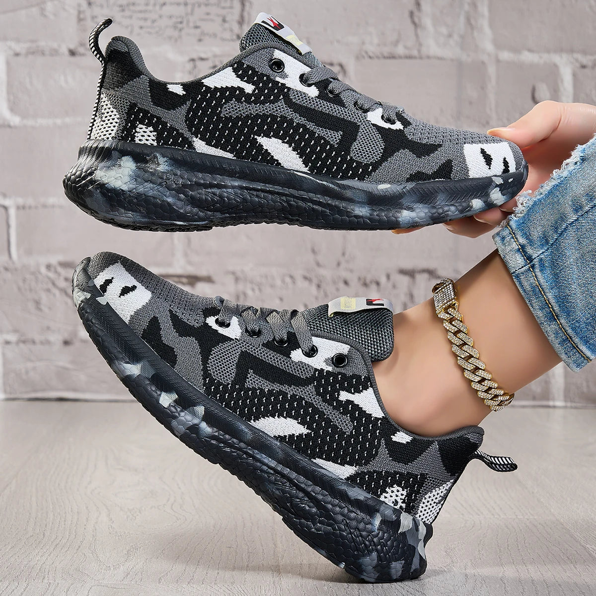 Women Knit Sneakers Breathable Mesh Lace Up Casual Walking Shoes