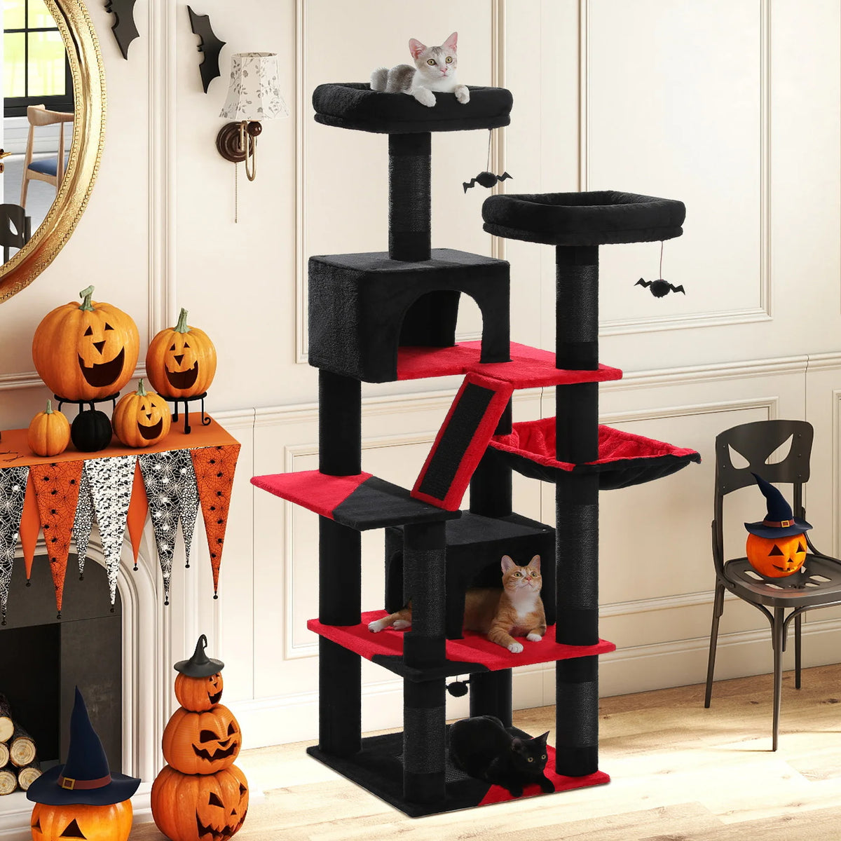 PEQULTI Multilevel Cat Tree Tower With Scratching Posts And Hammock
