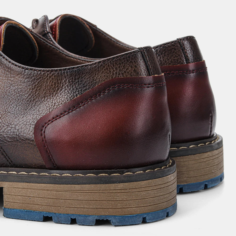 Hecrafted Men Leather Oxford Casual Derby Cap Toe Shoes