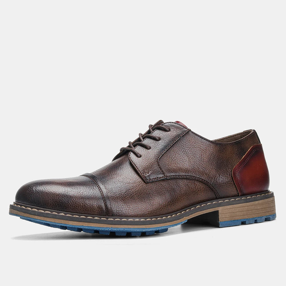 Hecrafted Men Leather Oxford Casual Derby Cap Toe Shoes
