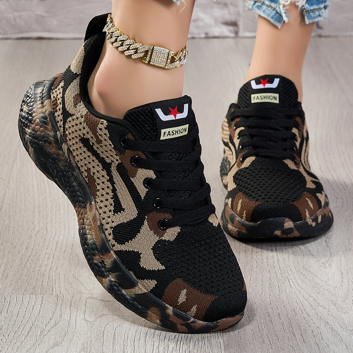 Women Knit Sneakers Breathable Mesh Lace Up Casual Walking Shoes