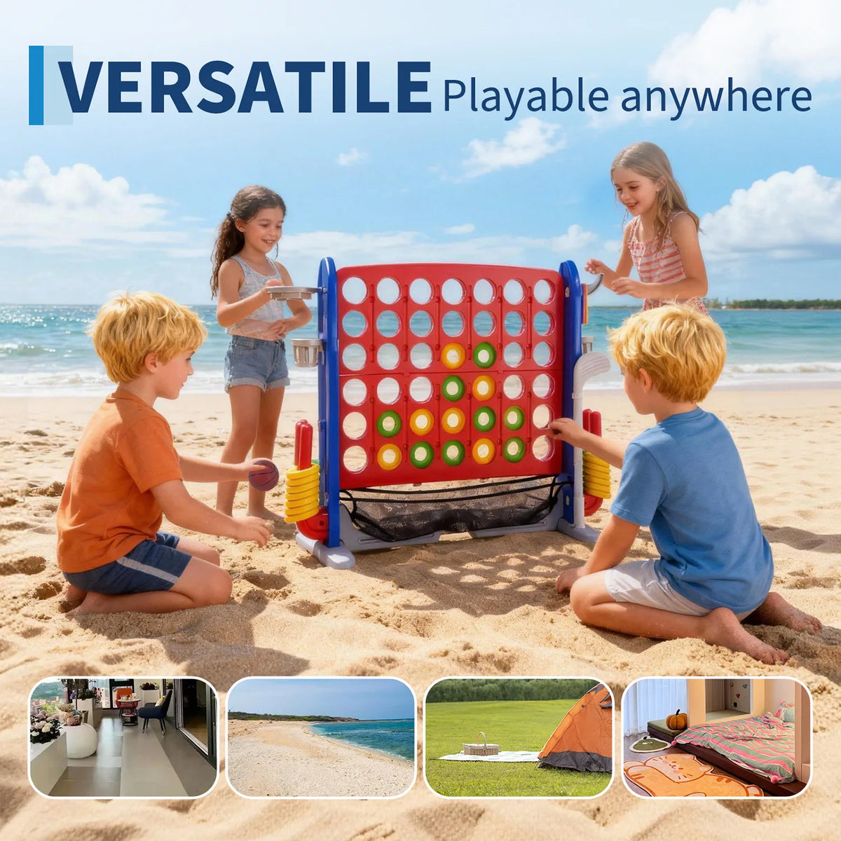 Giant Outdoor Connect Four Basketball Hoop Ring Toss Game