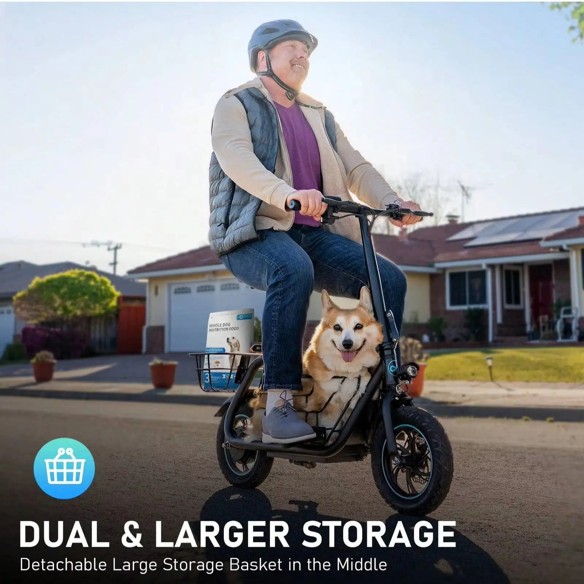 Gyroor Foldable Electric Scooter Featuring Pet Basket At Three Speed Levels