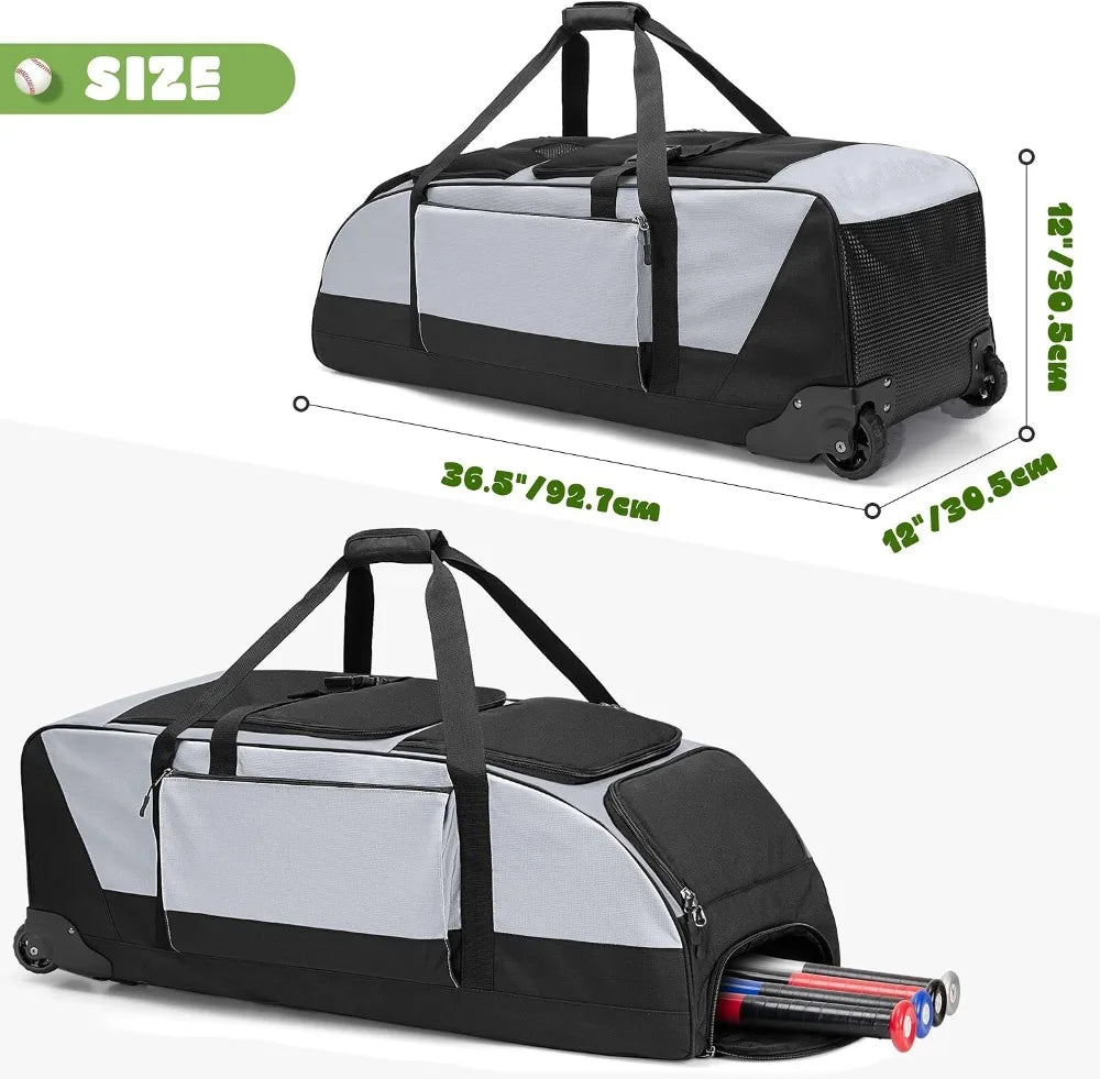 Rolling Baseball Softball Duffle Bag With Shoe And Gear Pockets