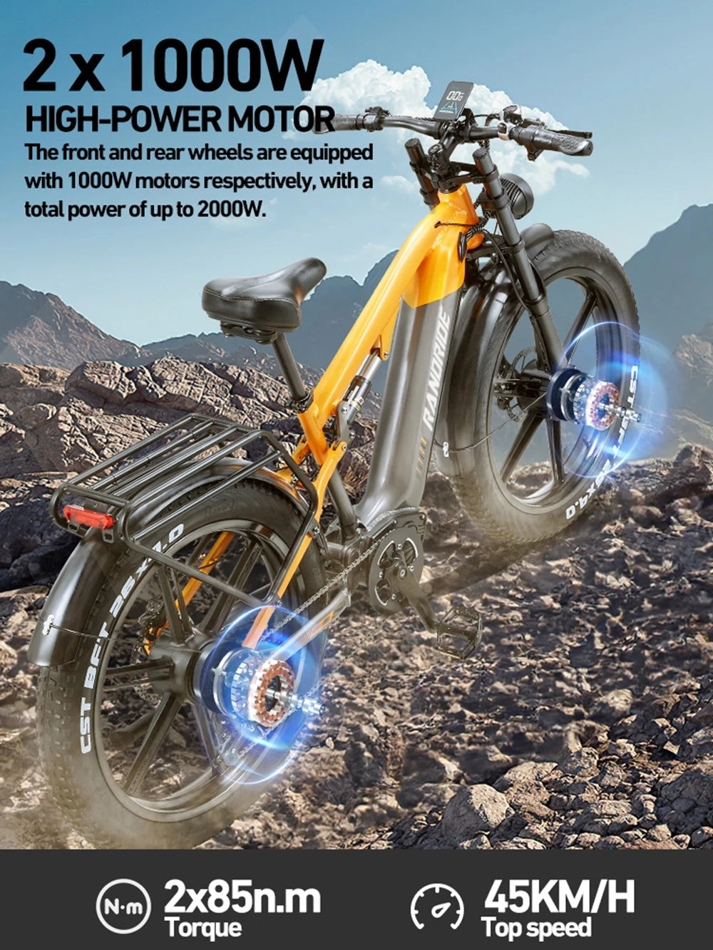 Randride 2000W Electric Mountain Bike With 48V Lithium Battery