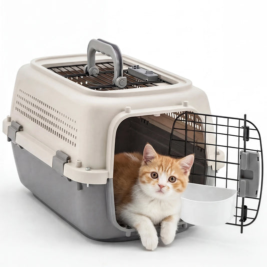 Durable Pet Travel Crate With Bowl For Small Cats Dogs