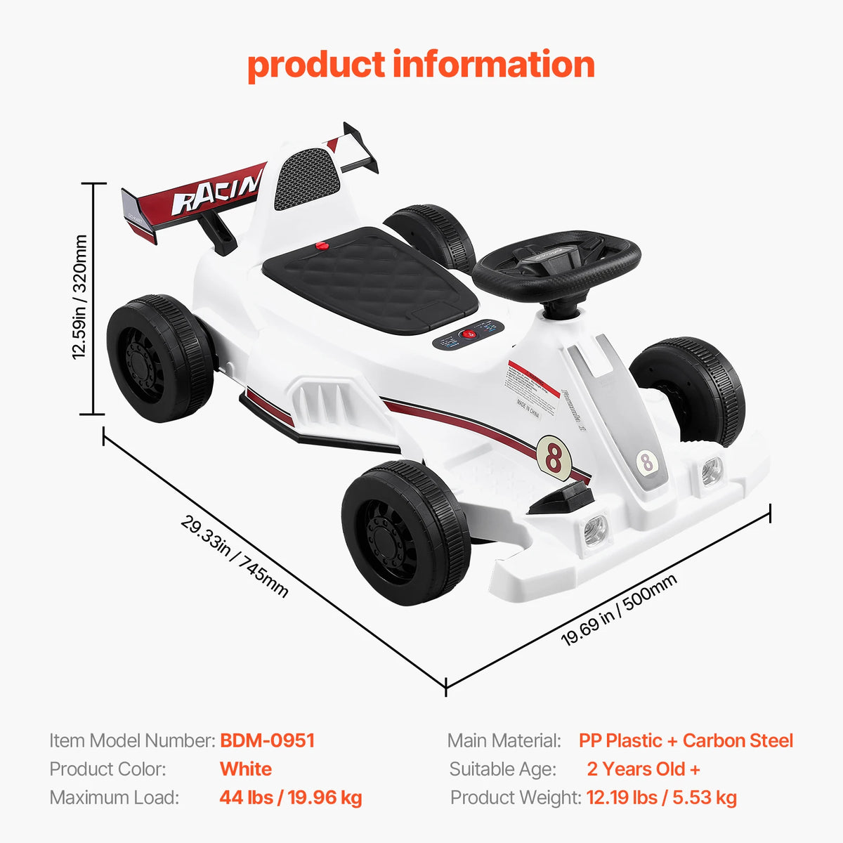 SucceBuy Portable Electric Pedal Go Kart Led Headlight Horn