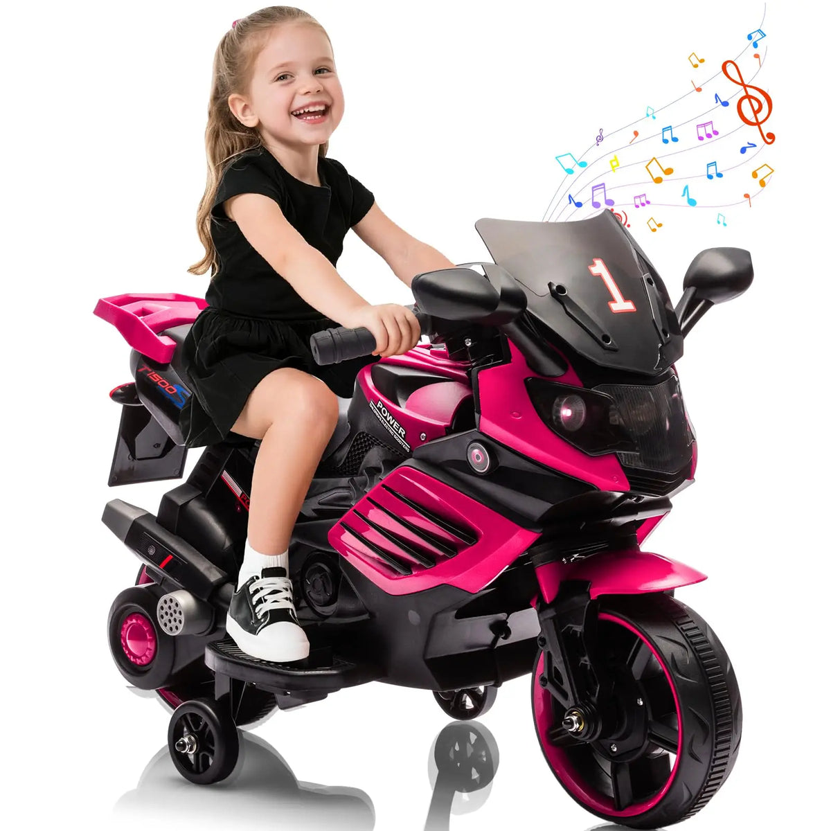 HiMiss Kids Electric Ride On Motorcycle With Training Wheels