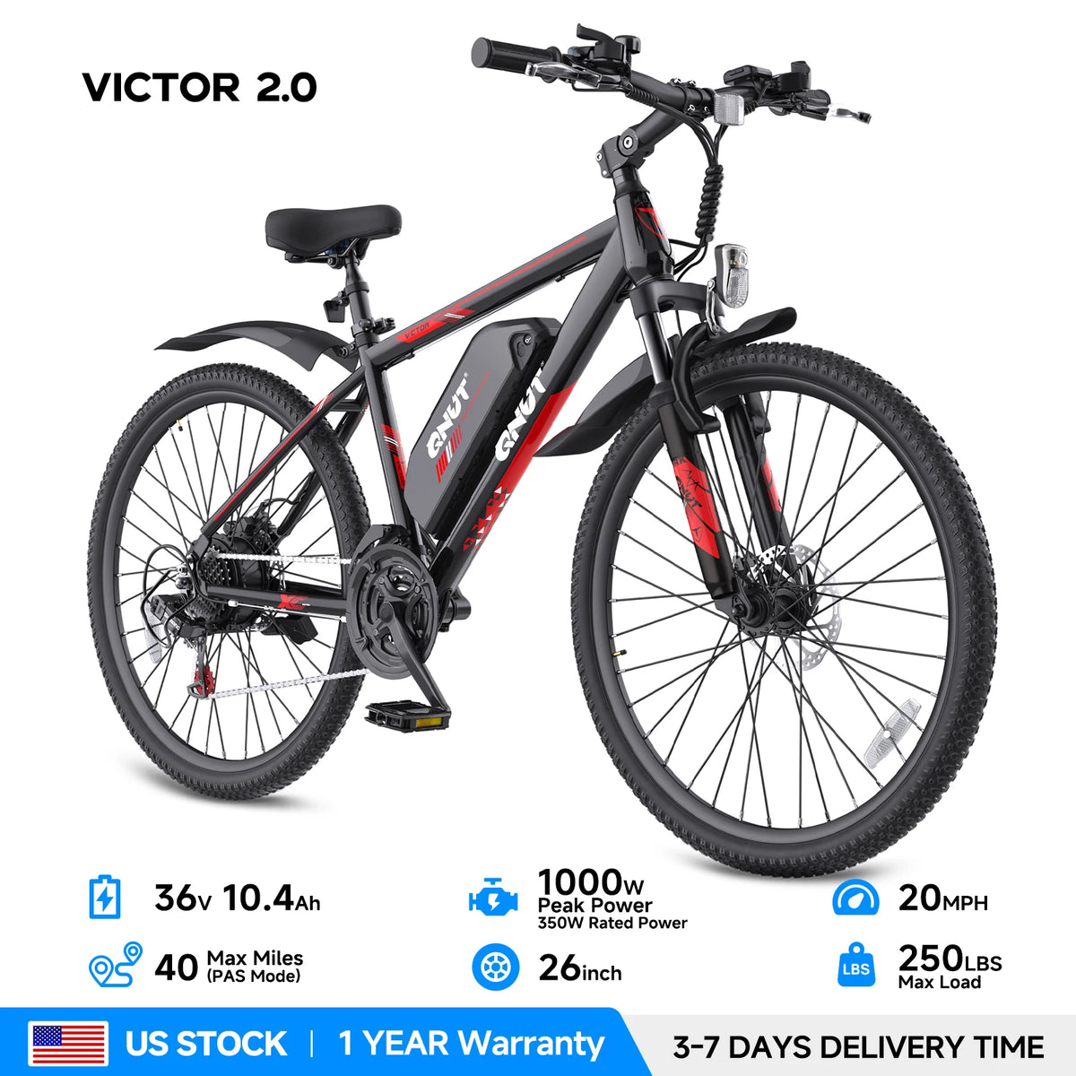QNUT Victor 1000W Peak Motor Electric Bike With Removable Battery