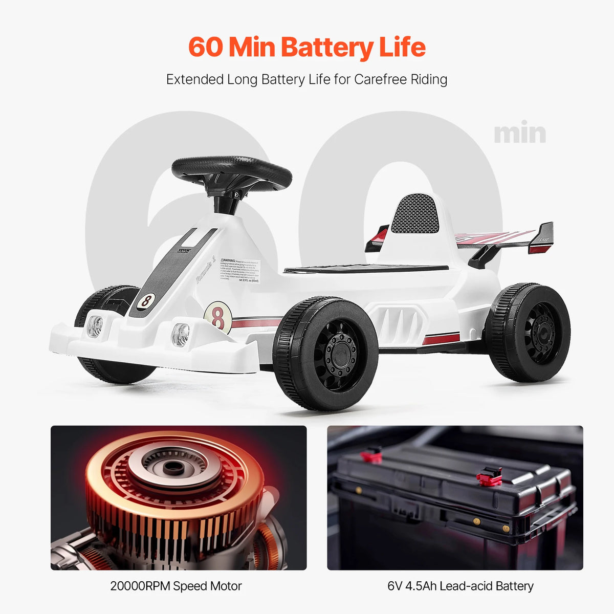SucceBuy Portable Electric Pedal Go Kart Led Headlight Horn