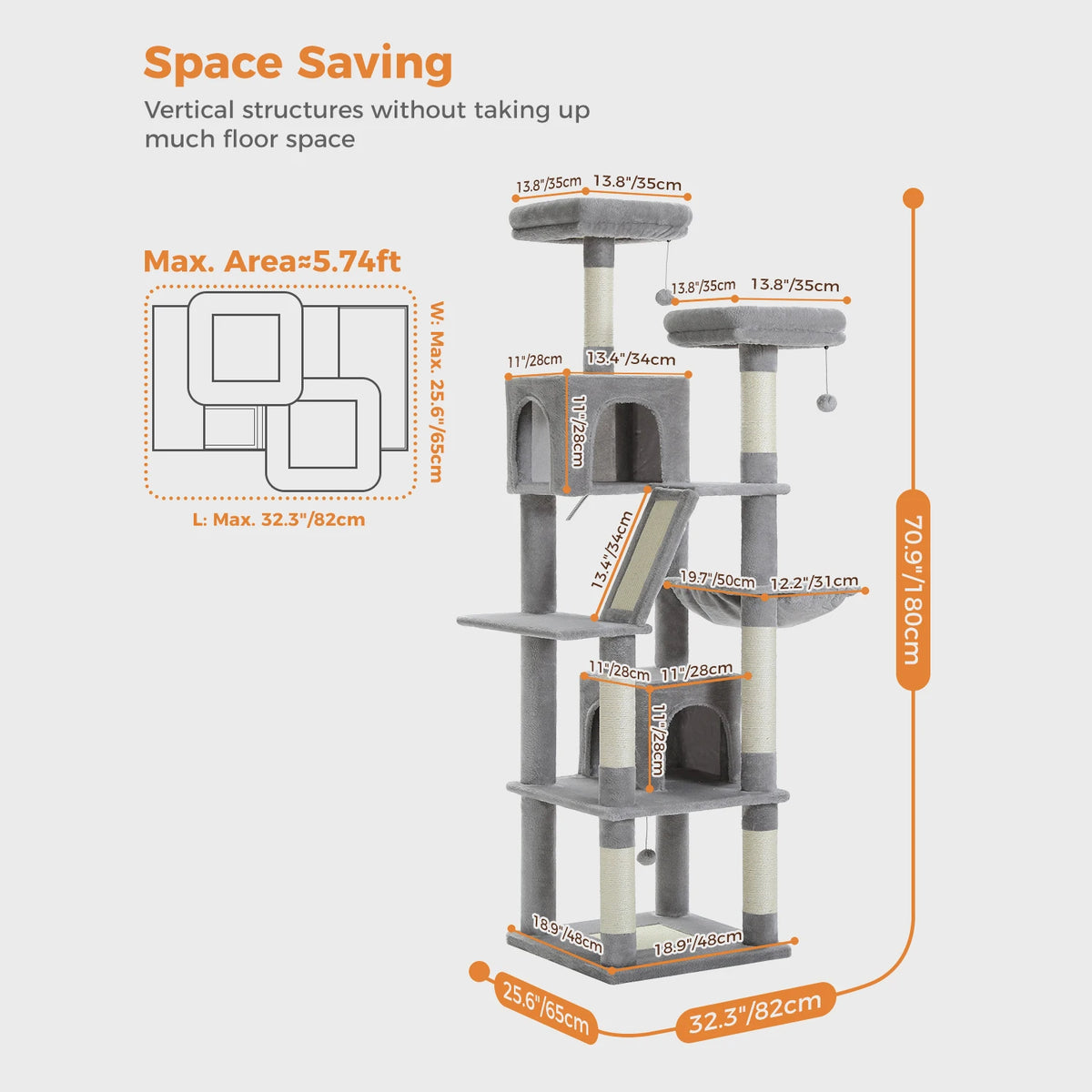 PEQULTI Multilevel Cat Tree Tower With Scratching Posts And Hammock