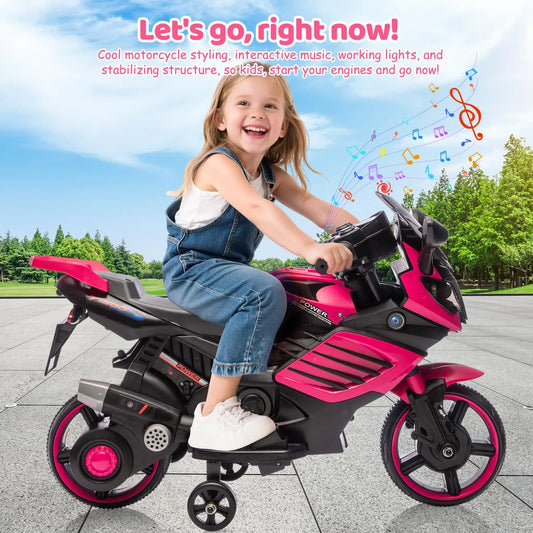 HiMiss Kids Electric Ride On Motorcycle With Training Wheels