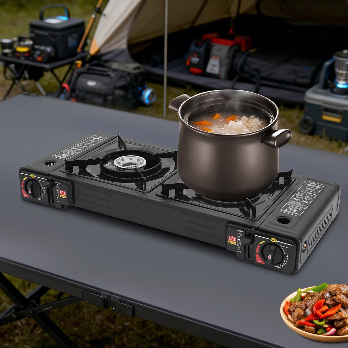 Portable Two Burner Gas Camping Stove With Fast Heating