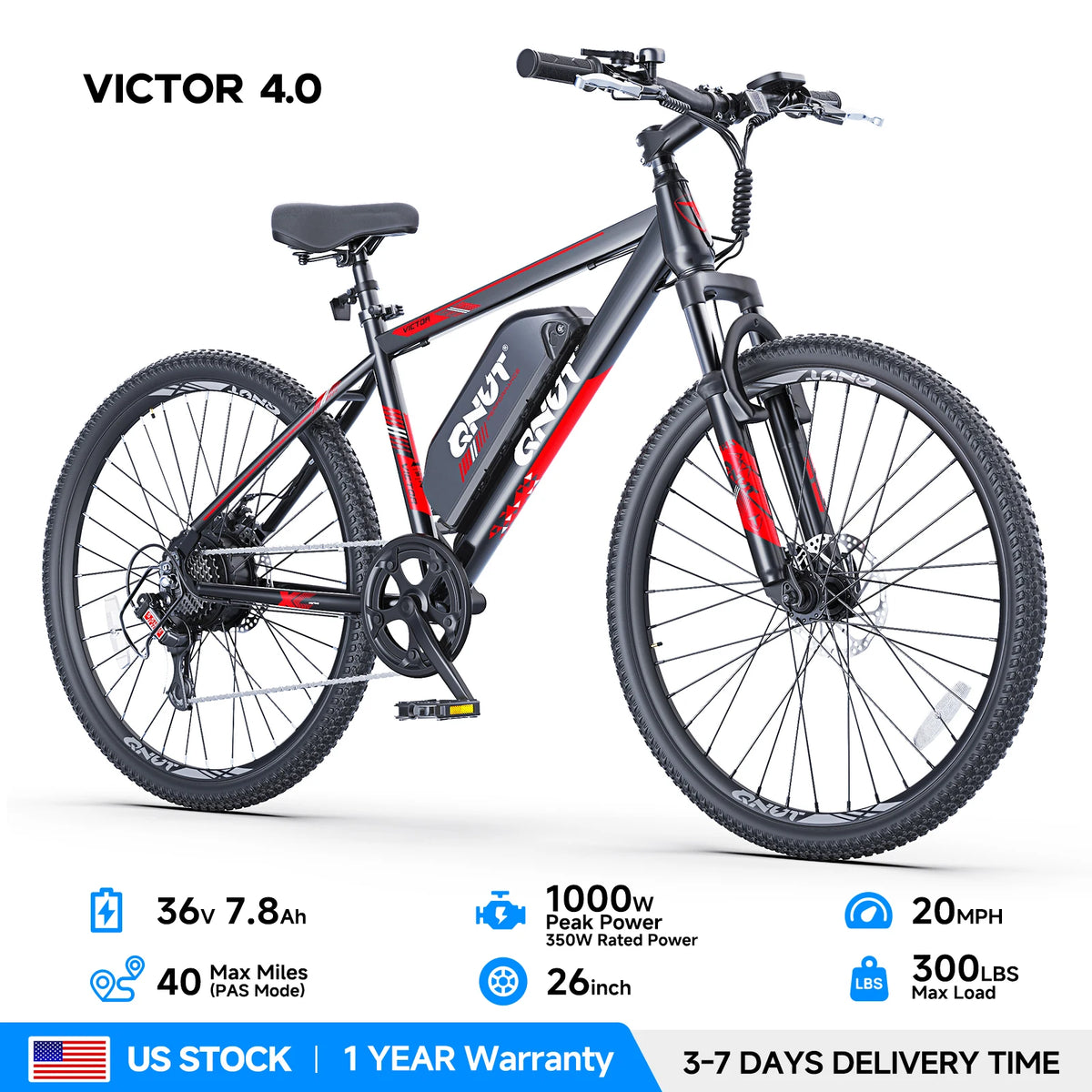 QNUT Victor 1000W Peak Motor Electric Bike With Removable Battery