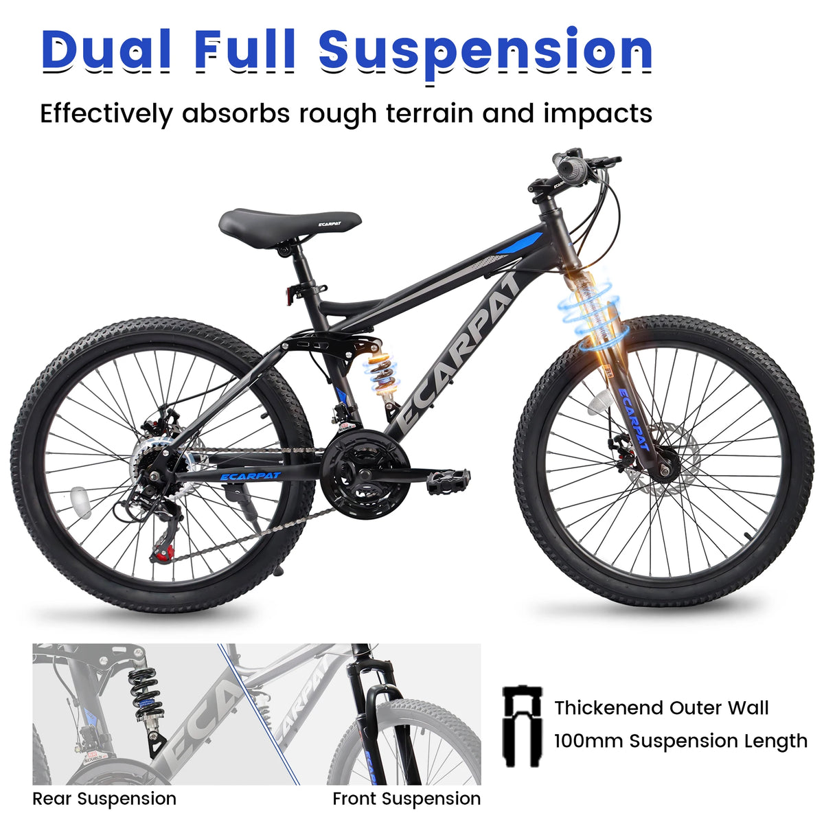 Ecarpat Full Suspension Mountain Bike 21 Speed Disc Brake