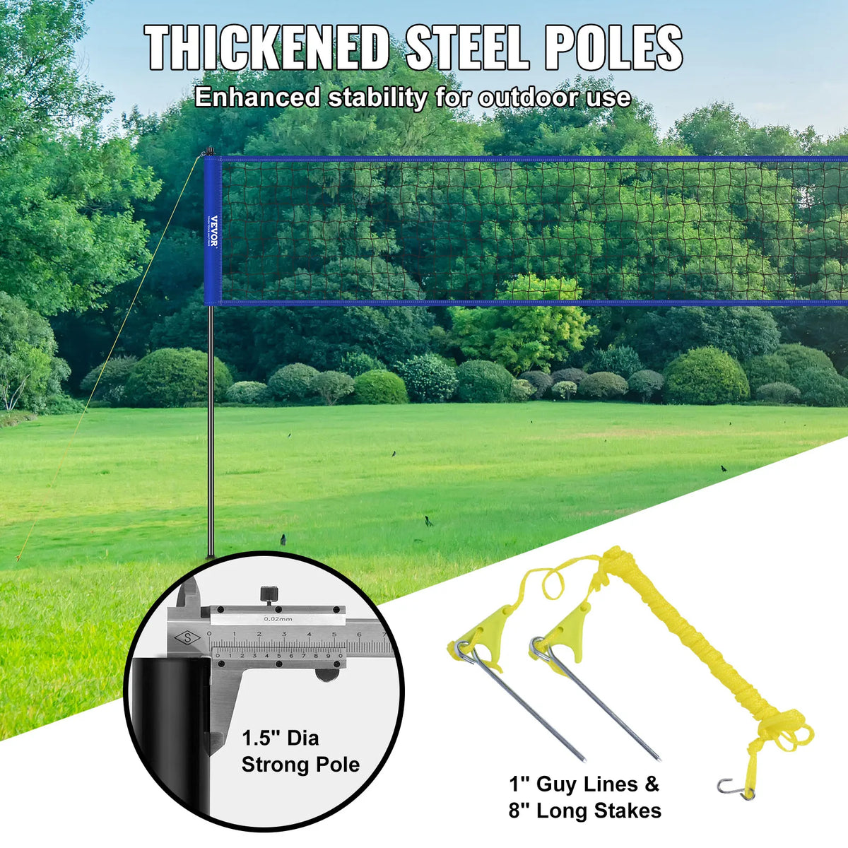 Adjustable Height Portable Outdoor Volleyball Net System With Steel Poles