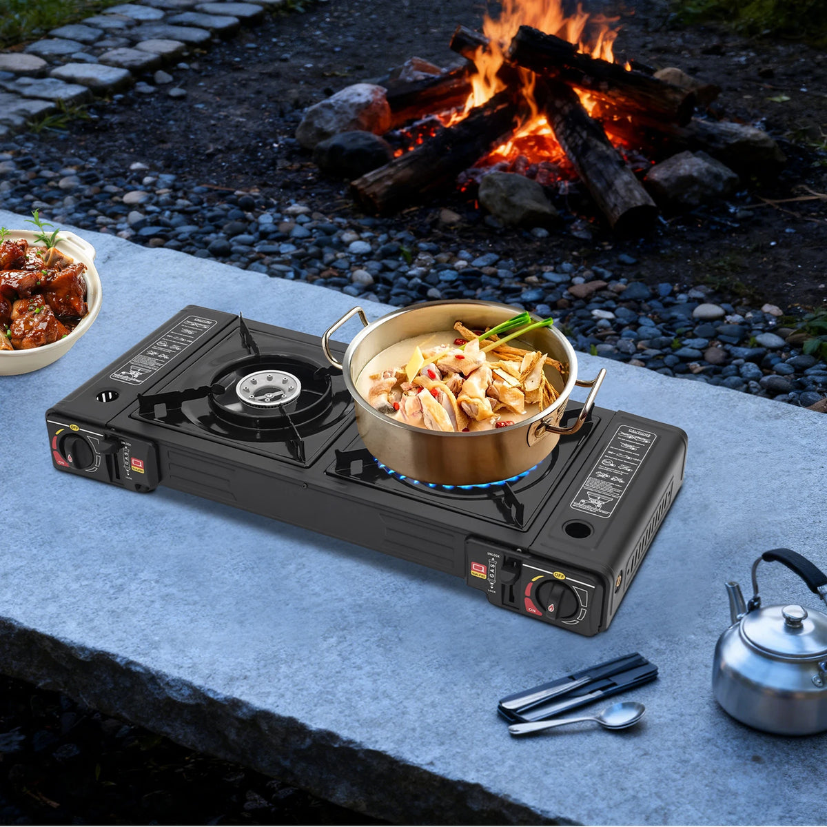 Portable Two Burner Gas Camping Stove With Fast Heating