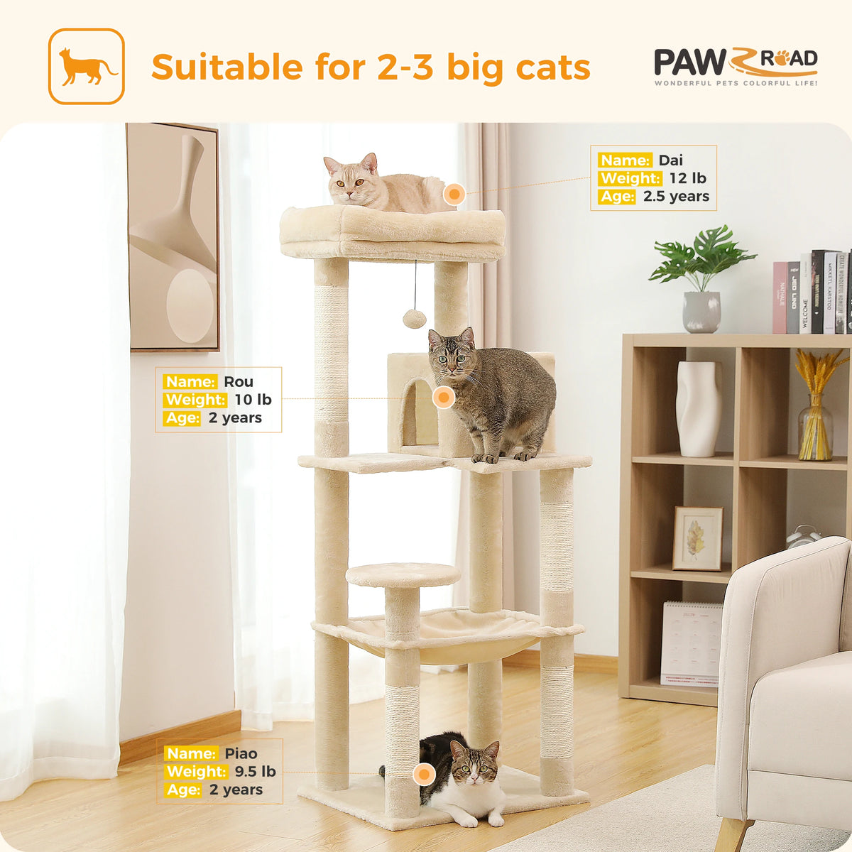 PAWZ Road Cat Tree With Sisal Posts Hammock And Perch