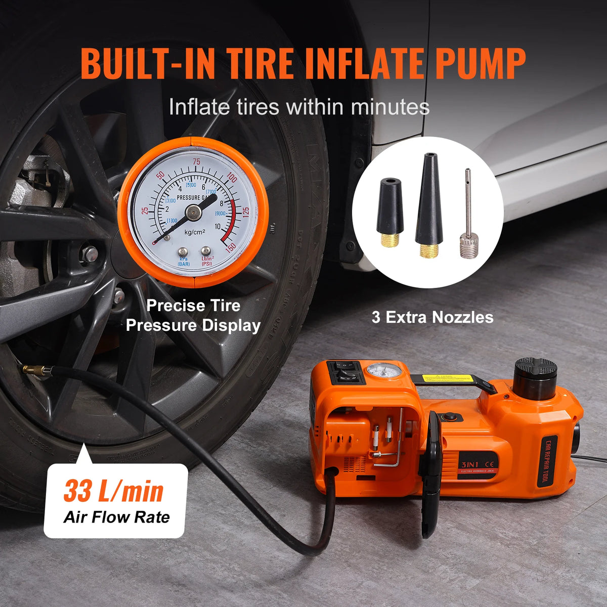 SucceBuy Electric Car Jack With Inflatable Pump And Led Light