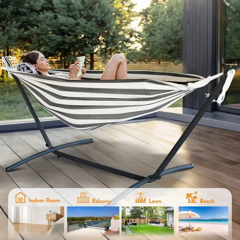 Gyroor Outdoor Adjustable Stand Nylon Hammock With Carry Bag
