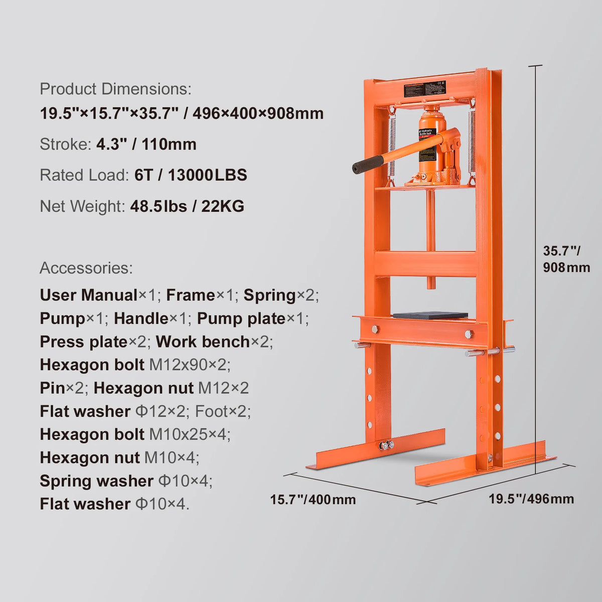 SucceBuy H Frame Hydraulic Shop Press For Garage And Workshop