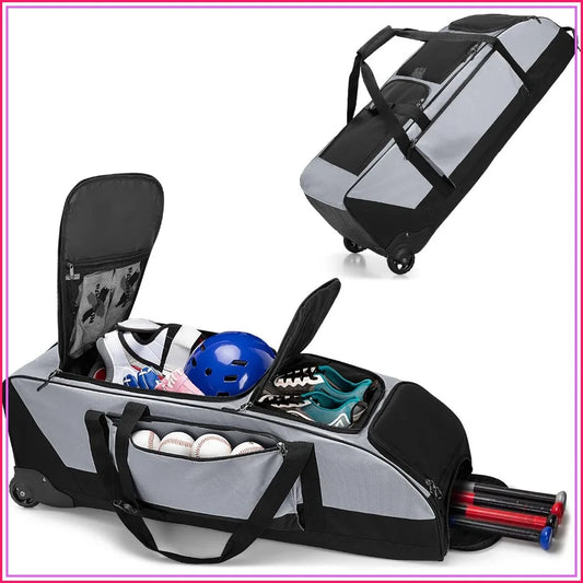 Rolling Baseball Softball Duffle Bag With Shoe And Gear Pockets