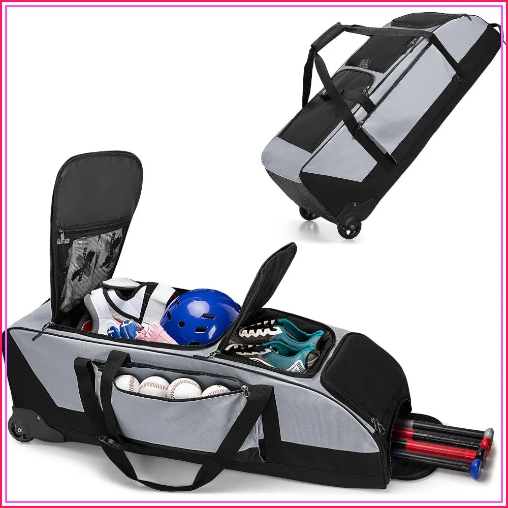 Rolling Baseball Softball Duffle Bag With Separate Shoe Compartment