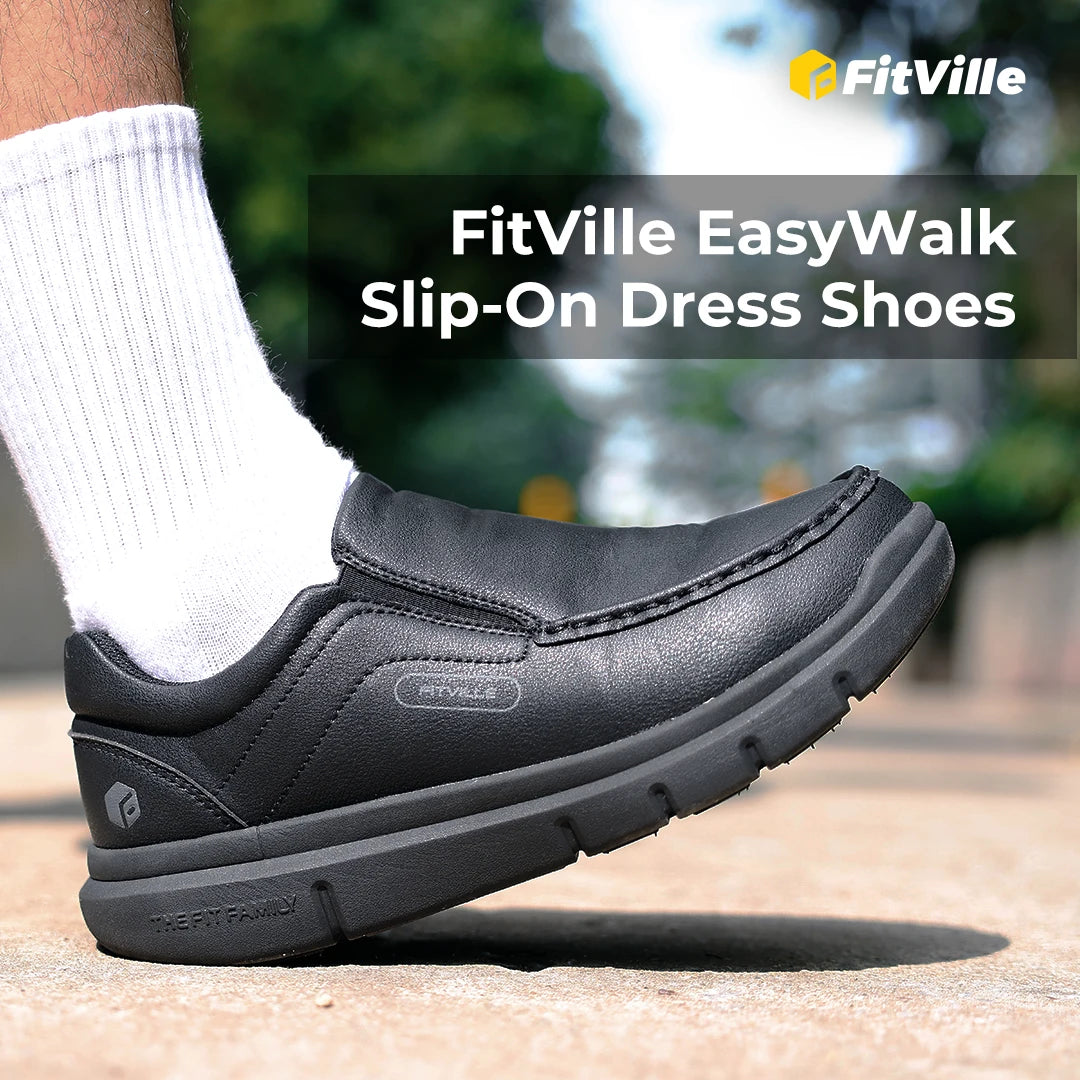Fitville Men Wide Leather Walking Shoes With Arch Support
