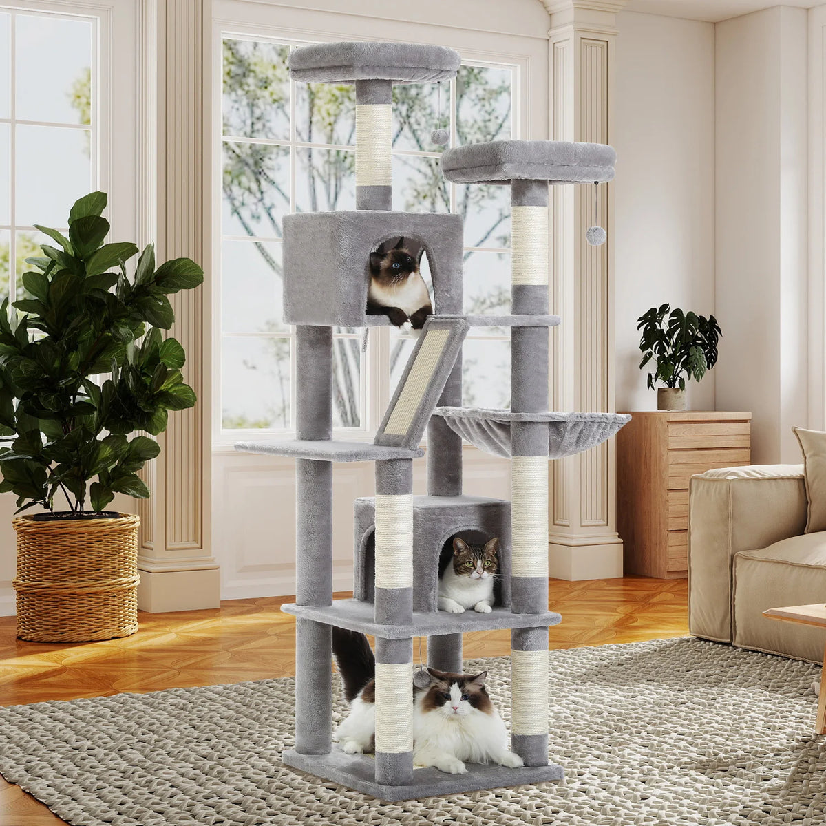 PEQULTI Multilevel Cat Tree Tower With Scratching Posts And Hammock