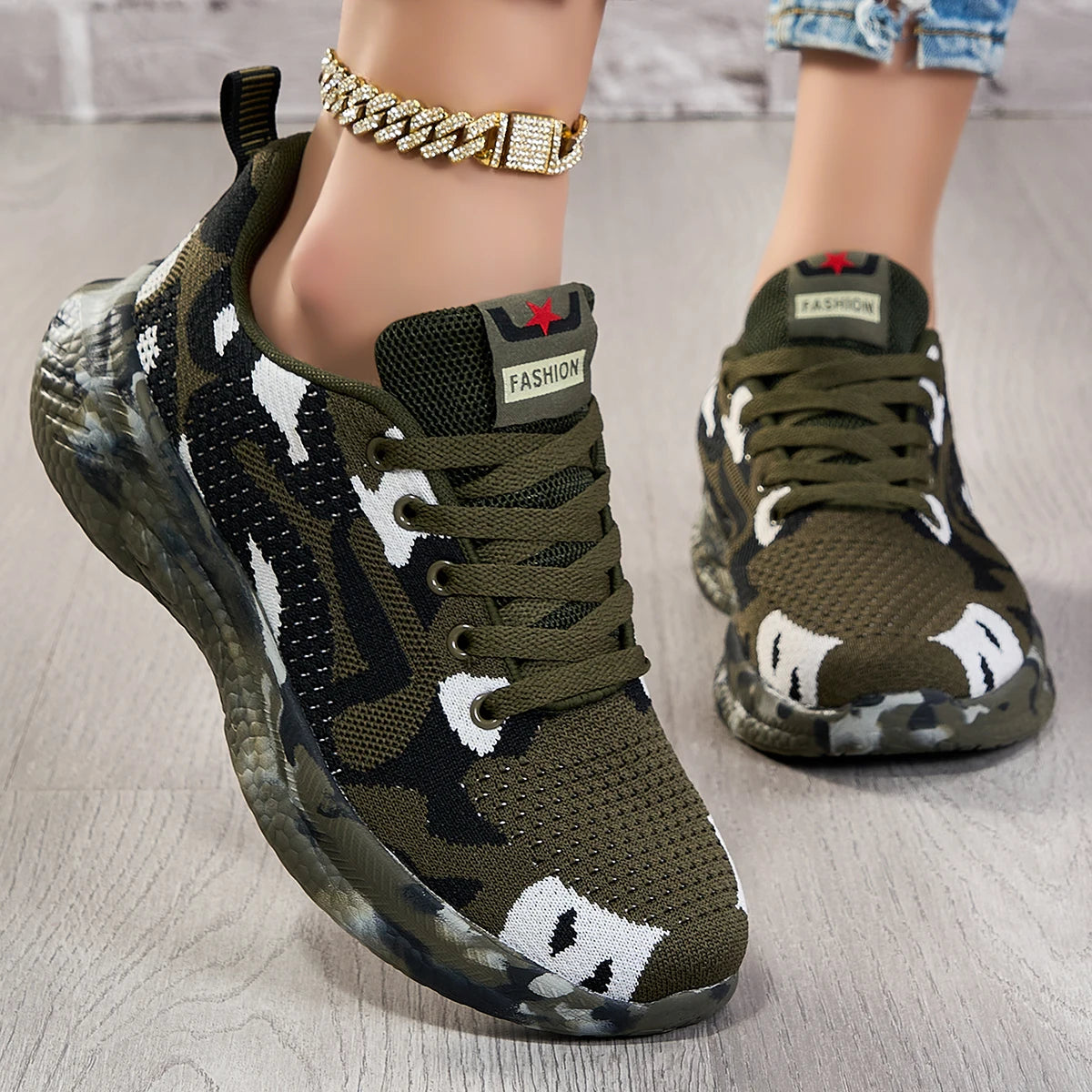 Women Knit Sneakers Breathable Mesh Lace Up Casual Walking Shoes