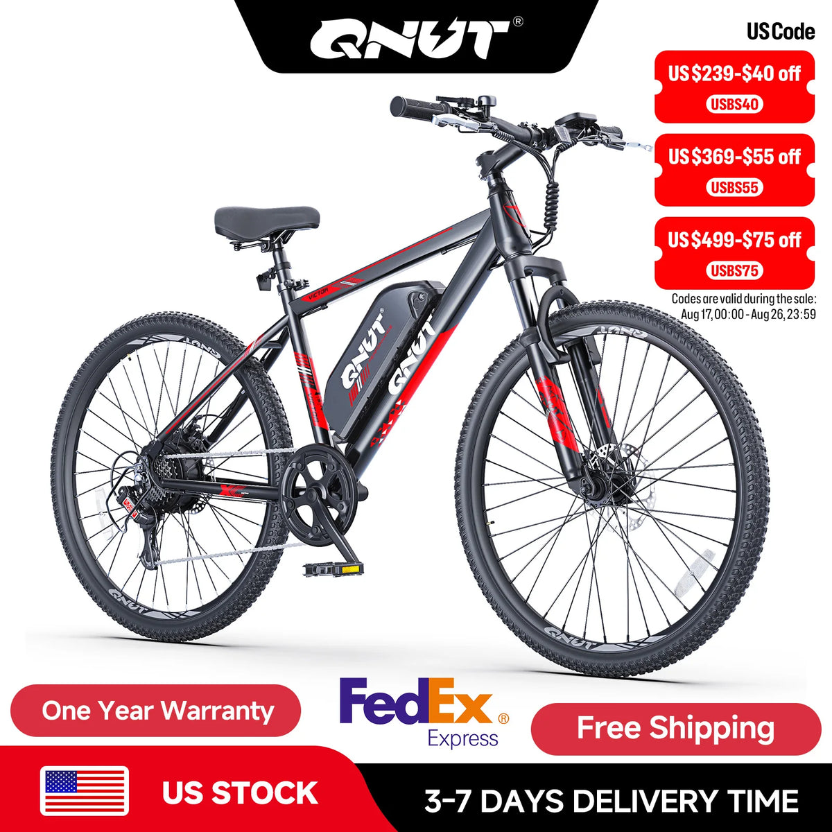 QNUT Victor 1000W Peak Motor Electric Bike With Removable Battery