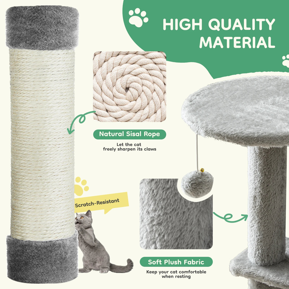 JHK Multi Tier Cat Tree With Sisal Scratching Posts