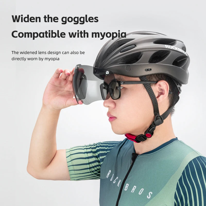 ROCKBROS Integrated Cycling Helmet With Goggles For Road And Mountain Riders