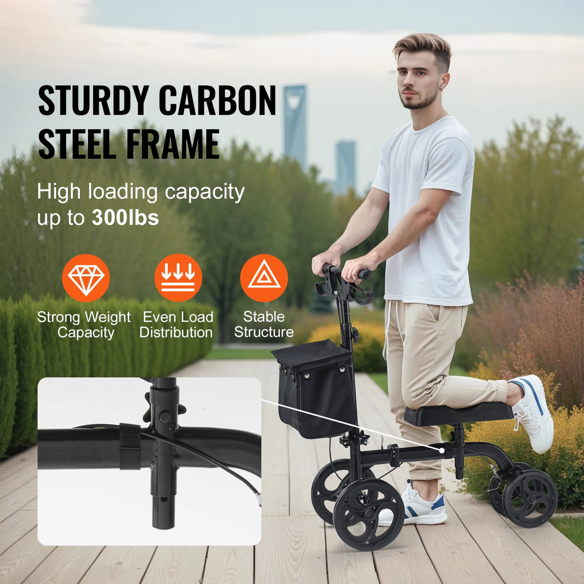 SucceBuy Folding Knee Scooter Carbon Steel Steerable Walker